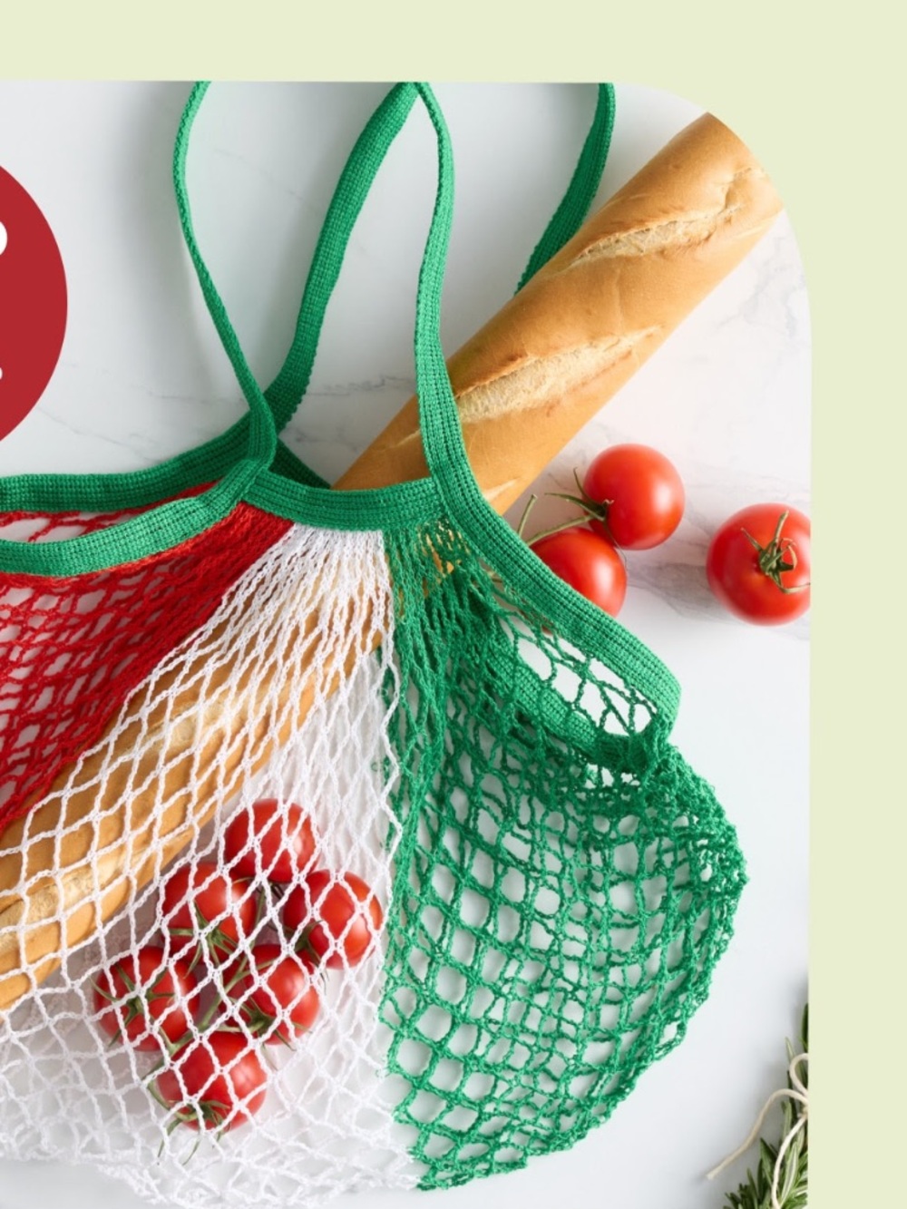Reusable Mesh Market Tote Bag Green White and Red NWT